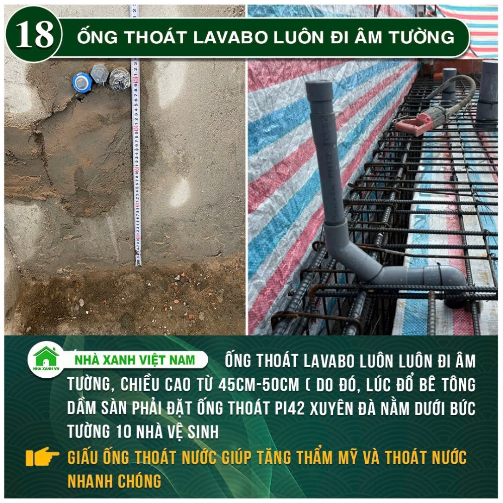 #77 Biện pháp thi công và Quy Trình bắt buộc trong thi công 95 Ống thoát Lavabo luôn luôn đi âm tường,