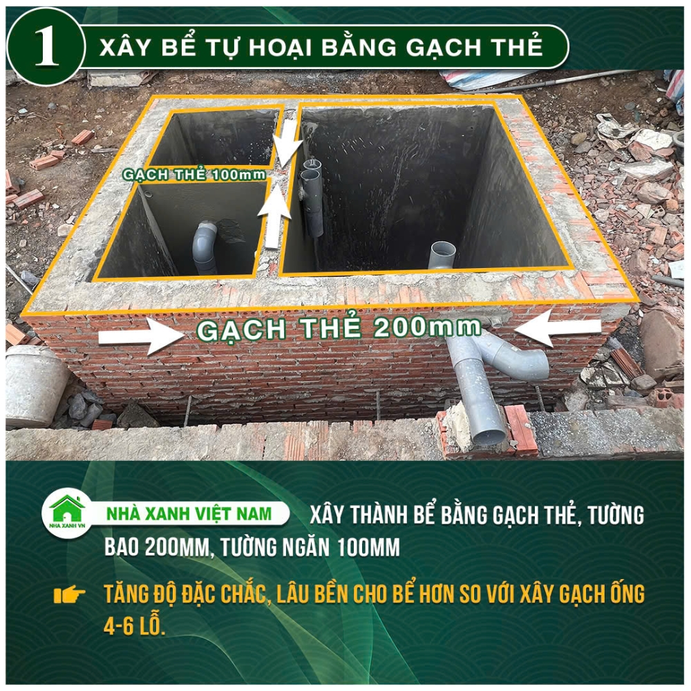 34 điểm nổi bật Nhà Xanh Việt Nam đang áp dụng trong thi công 37 Xây bể tự hoại bằng gạch thẻ