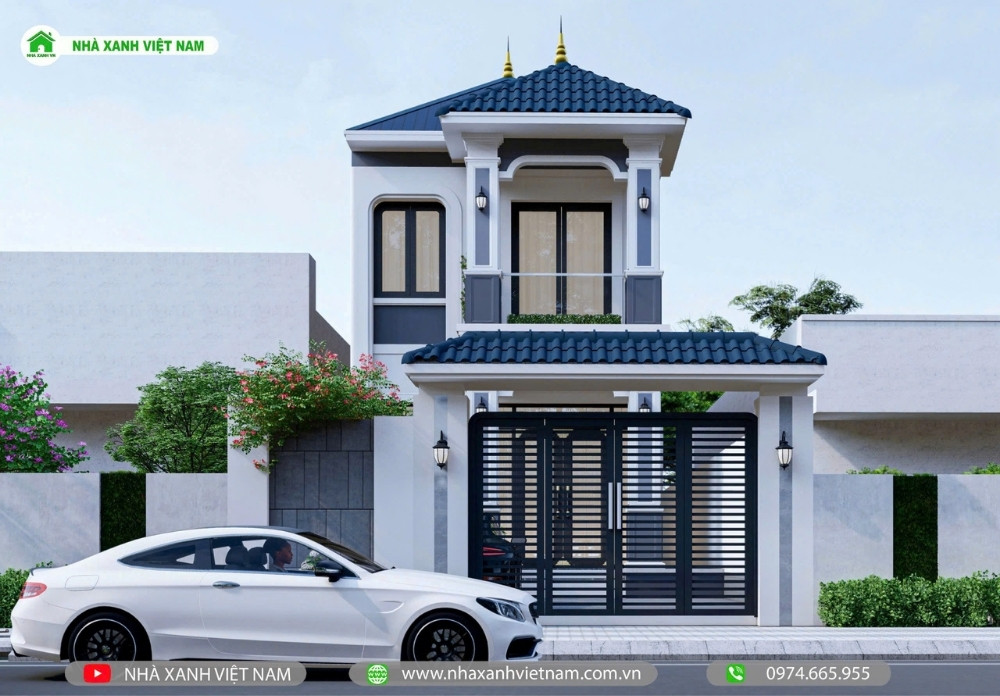 Mẫu nhà 1 trệt 1 lầu mái Nhật 6x16,5m 3 phòng ngủ NP2T-NX-11 9 3D ngoại thất mẫu nhà 1 trệt 1 lầu mái Nhật 6x16,5m - view mặt tiền chính diện