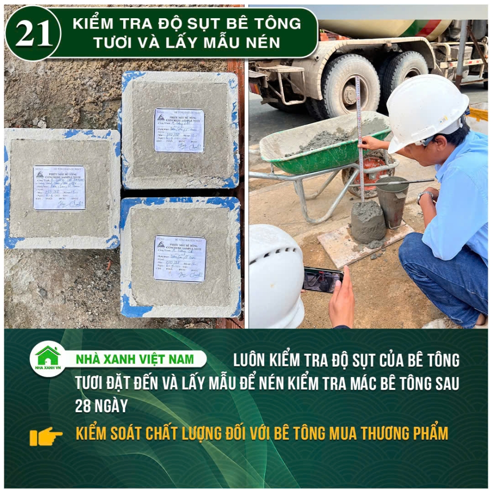 34 điểm nổi bật Nhà Xanh Việt Nam đang áp dụng trong thi công 57 Kiểm tra đọ sụt bê tông tươi và lấy mẫu nén