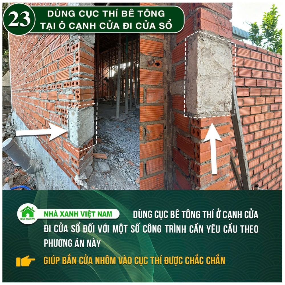 #77 Biện pháp thi công và Quy Trình bắt buộc trong thi công 100 Dùng cục thí bê tông tại ô cạnh cửa đi cửa sổ