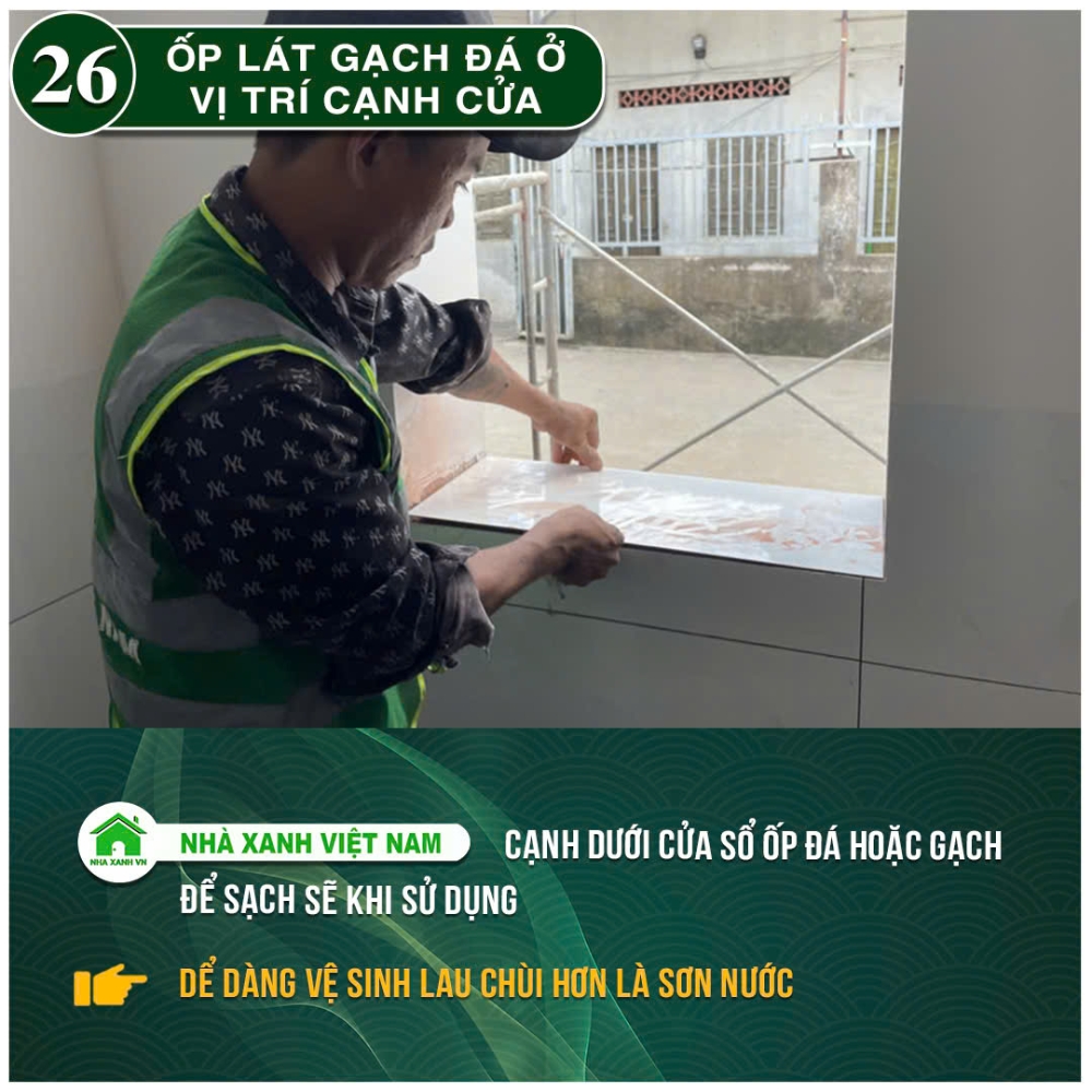 34 điểm nổi bật Nhà Xanh Việt Nam đang áp dụng trong thi công 62 Ốp lạt gạch đá ở vị trí cạnh cửa