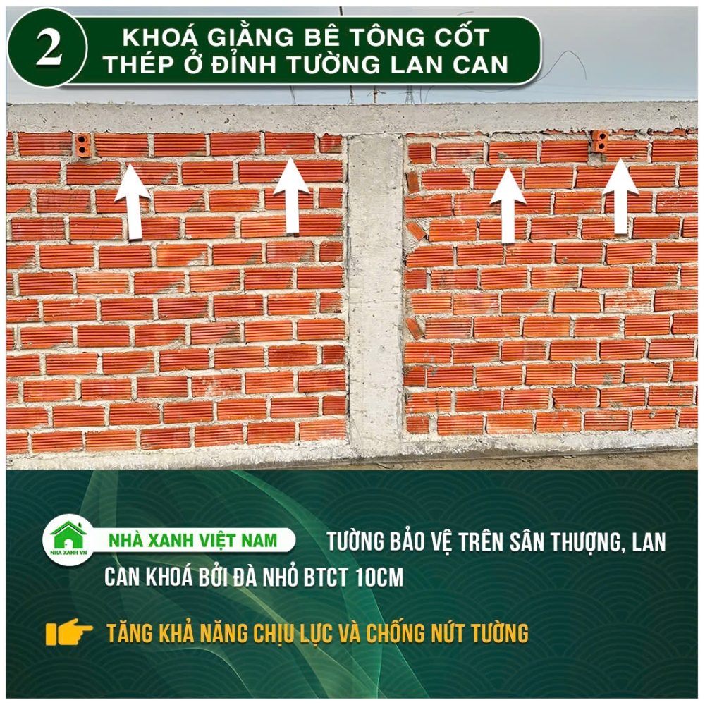 34 điểm nổi bật Nhà Xanh Việt Nam đang áp dụng trong thi công 38 Khóa giằng bê tông cốt thép ở đỉnh tường lan can