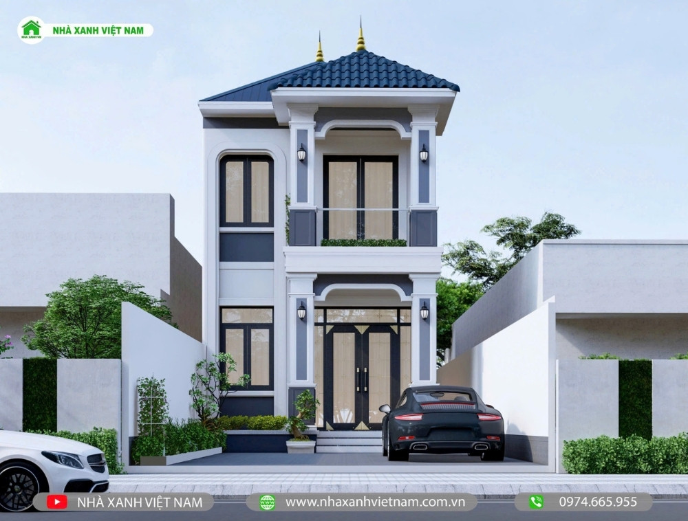 Mẫu nhà 1 trệt 1 lầu mái Nhật 6x16,5m 3 phòng ngủ NP2T-NX-11 10 3D ngoại thất mẫu nhà 1 trệt 1 lầu mái Nhật 6x16,5m - view mặt tiền chính diện cận cảnh