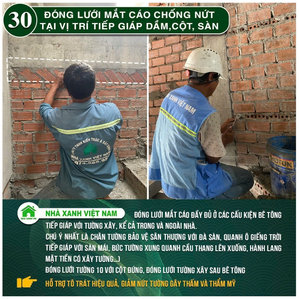 #77 Biện pháp thi công và Quy Trình bắt buộc trong thi công 107 Đóng lưới mắt cáo chống nứt tại vị trí tiếp giáp dầm, cột, sàn.