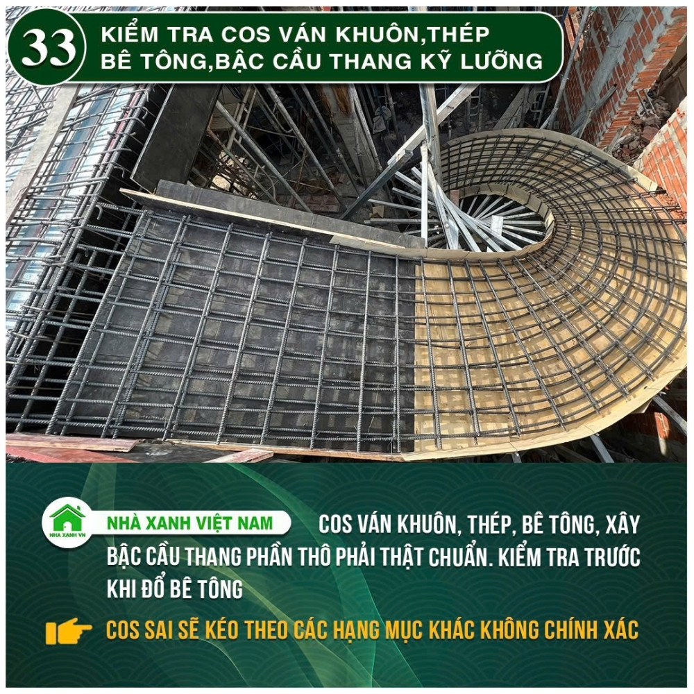 #77 Biện pháp thi công và Quy Trình bắt buộc trong thi công 110 Kiểm tra Cos ván khuôn, thép, bê tông, bậc cầu thang kỹ lưỡng