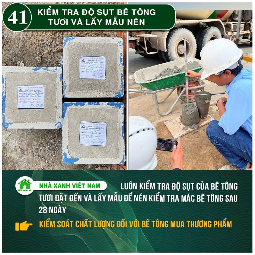 #77 Biện pháp thi công và Quy Trình bắt buộc trong thi công 118 Kiểm tra đọ sụt bê tông tươi và lấy mẫu nén