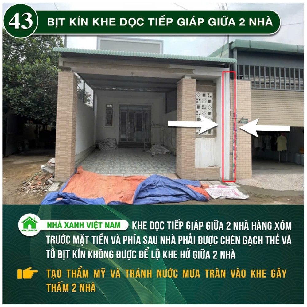 #77 Biện pháp thi công và Quy Trình bắt buộc trong thi công 120 Bịt kín khe dọc tiếp giáp giữa 2 nhà