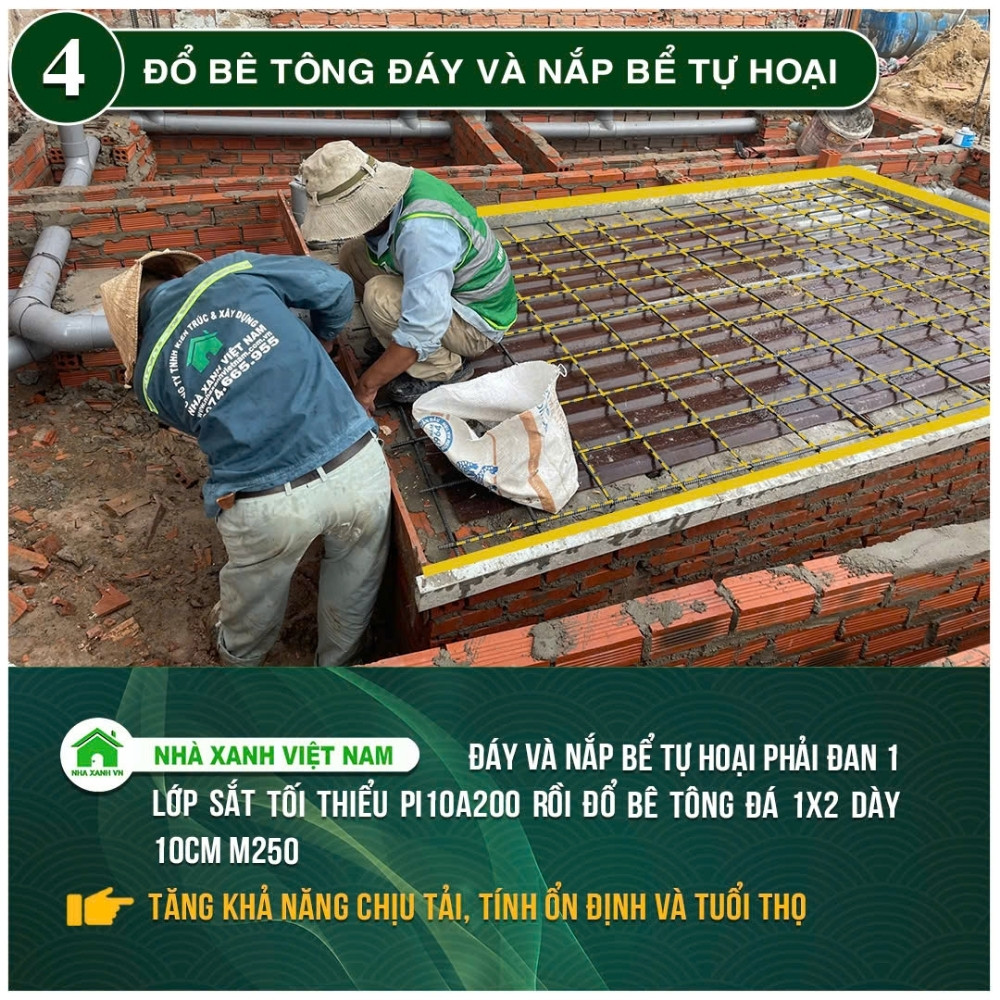 #77 Biện pháp thi công và Quy Trình bắt buộc trong thi công 81 Đổ bê tông đáy và nắp bể tự hoại