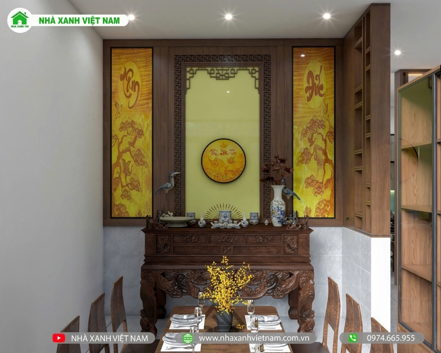 Mẫu nhà cấp 4 mái Nhật đẹp 9.3x17m NCB-202502 65 3D Nội thất phòng thờ view 1