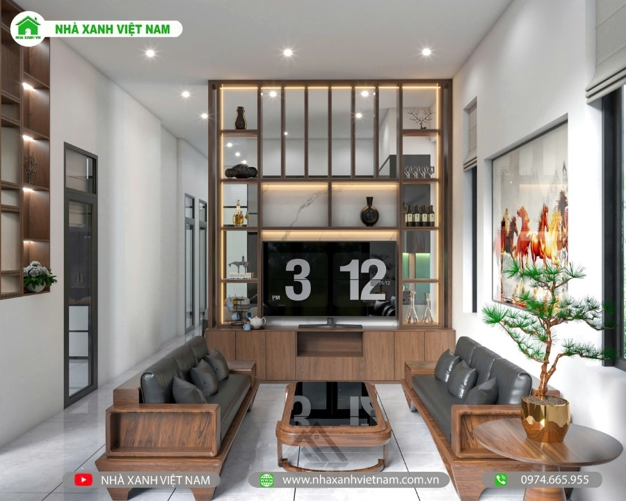 Mẫu nhà cấp 4 mái Nhật đẹp 9.3x17m NCB-202502 64 3D Nội thất phòng khách view 2