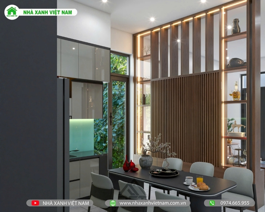 Mẫu nhà cấp 4 mái Nhật đẹp 9.3x17m NCB-202502 68 3D Nội thất phòng bếp view 1