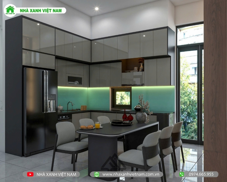 Mẫu nhà cấp 4 mái Nhật đẹp 9.3x17m NCB-202502 69 3D Nội thất phòng bếp view 2