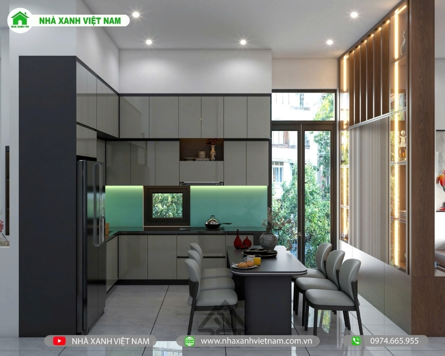 Mẫu nhà cấp 4 mái Nhật đẹp 9.3x17m NCB-202502 70 3D Nội thất phòng bếp view 3