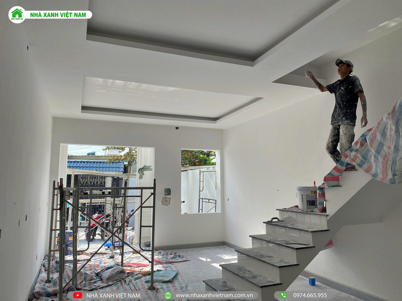 Mẫu nhà 1 trệt 1 lầu mái Nhật 6x16,5m 3 phòng ngủ NP2T-NX-11 63 Công tác thi công sơn nước (lăn sơn hoàn thiện) cho trần và tường