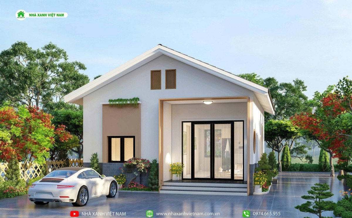 Nhà cấp 4 sân Vườn 1 tầng 8x10m - NCB-202503 7 3D ngoại thất nhà cấp 4 sân vườn 8x10m - vew mặt tiền chính diện
