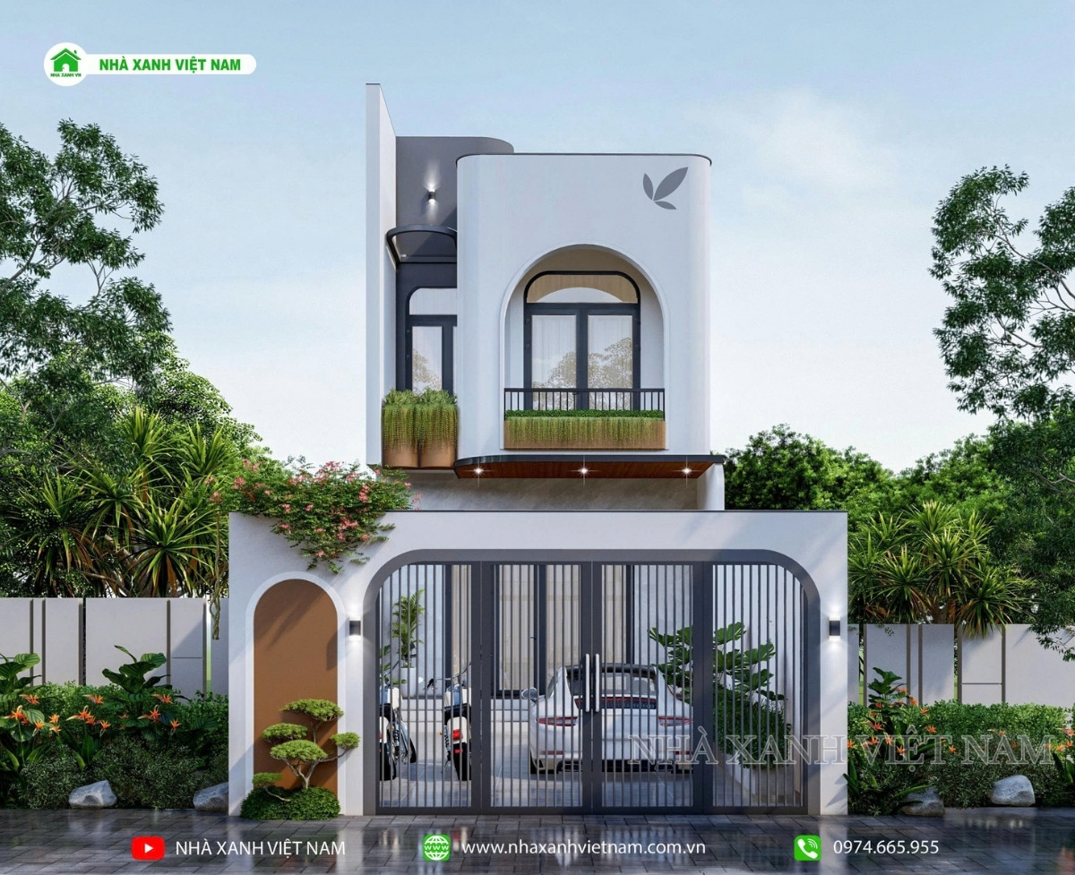3D ngoại thất mẫu nhà phố hiện đại 1 trệt 1 lầu 5x18.5m - mặt tiền chính diện