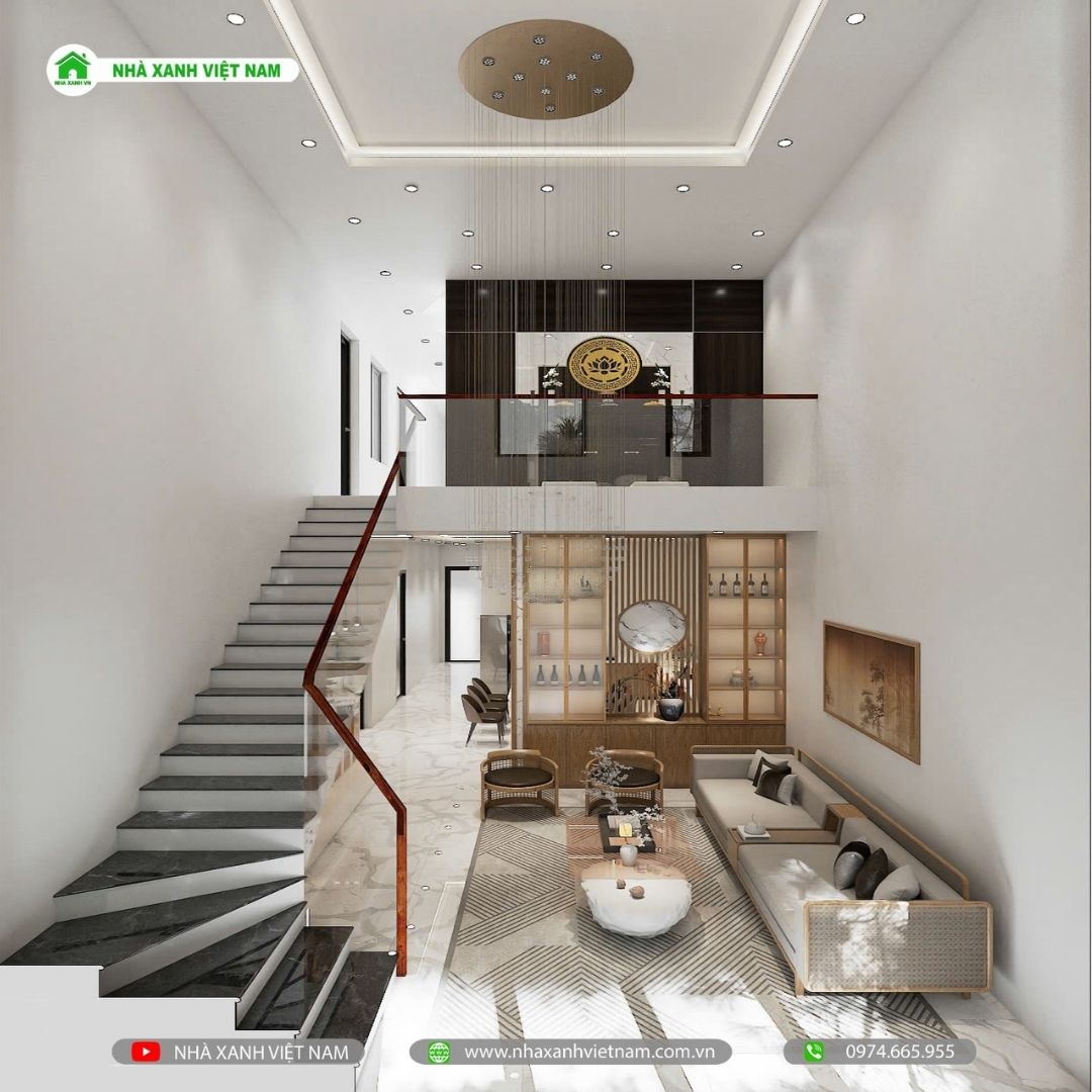 Mẫu Nhà 1 trệt 1 lầu 8x18m hiện đại tại Đồng Nai NP2T-NX-13 24 3D nội thất phòng khách - view 1
