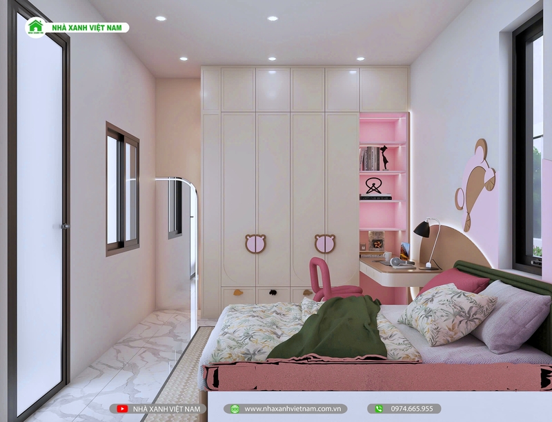 Mẫu Nhà 1 trệt 1 lầu 8x18m hiện đại tại Đồng Nai NP2T-NX-13 33 3D nội thất phòng ngủ của bé