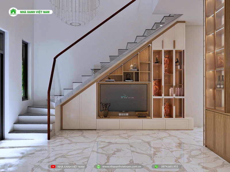 Mẫu Nhà 1 trệt 1 lầu 8x18m hiện đại tại Đồng Nai NP2T-NX-13 28 3D nội thất phòng khách - view 5