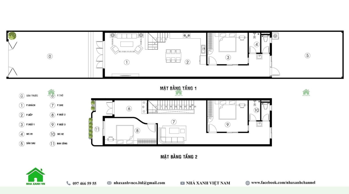 Công năng 2 tầng mẫu nhà phố 1 trệt 1 lầu 5x18.5m