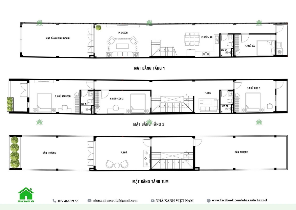 Công năng 3 tầng Mẫu nhà 1 trệt 2 lầu 3.7x27m hiện đại