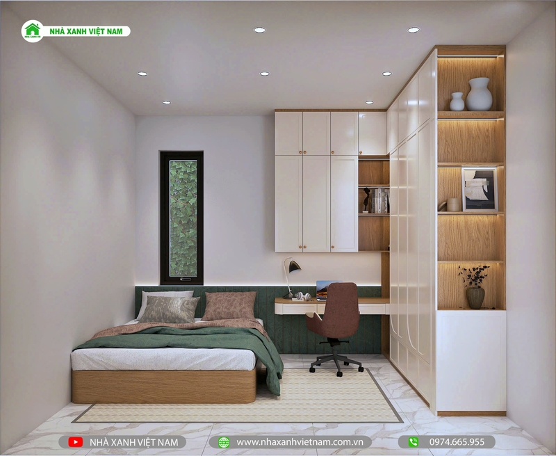 Mẫu Nhà 1 trệt 1 lầu 8x18m hiện đại tại Đồng Nai NP2T-NX-13 35 3D nội thất phòng ngủ 2