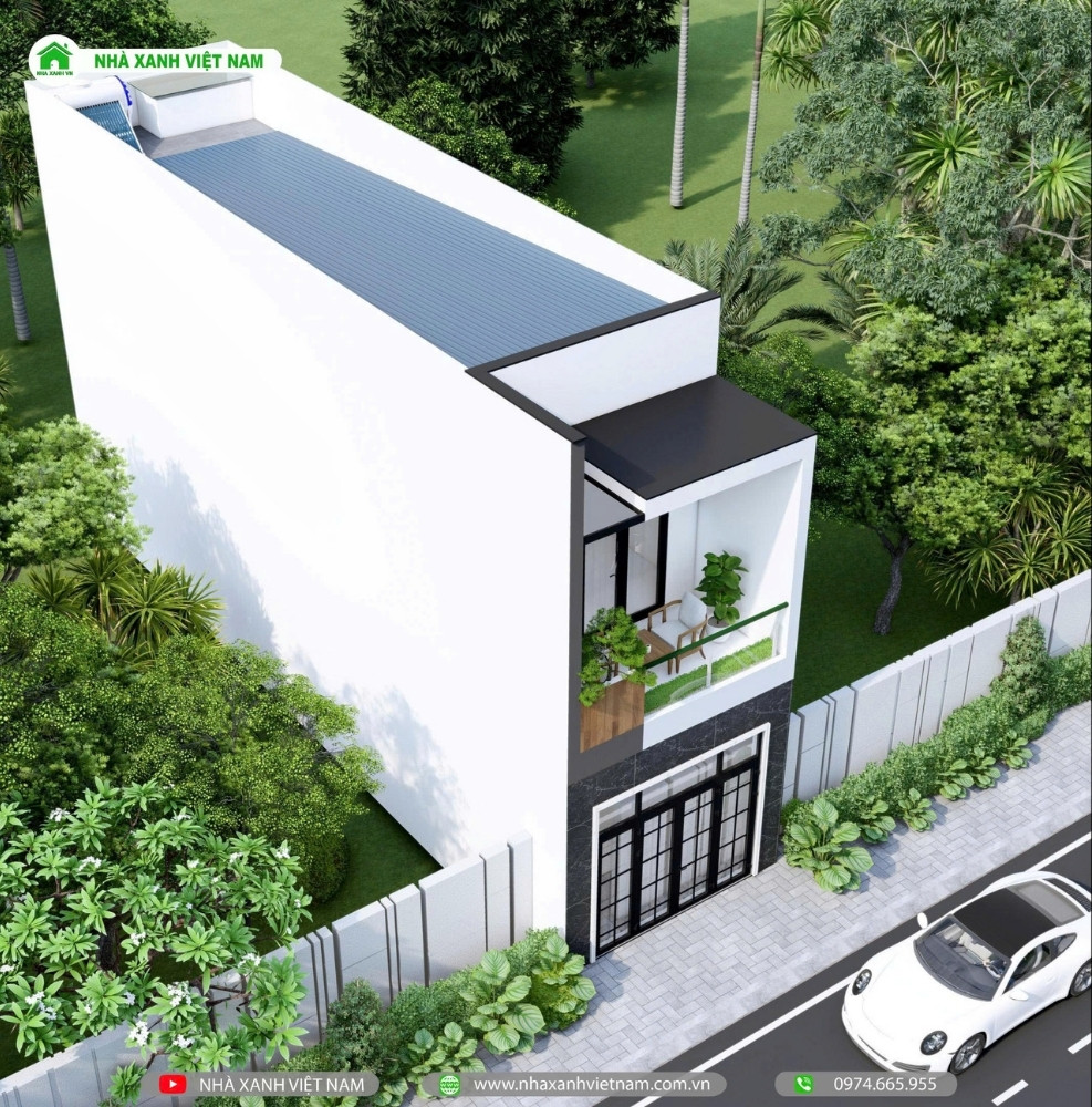 Mẫu nhà phố 2 tầng hiện đại 4x16m tại Biên Hòa NP2T-NX-14 62 3D ngoại thất mẫu nhà phố 4x16m hiện đại - view từ trên xuống