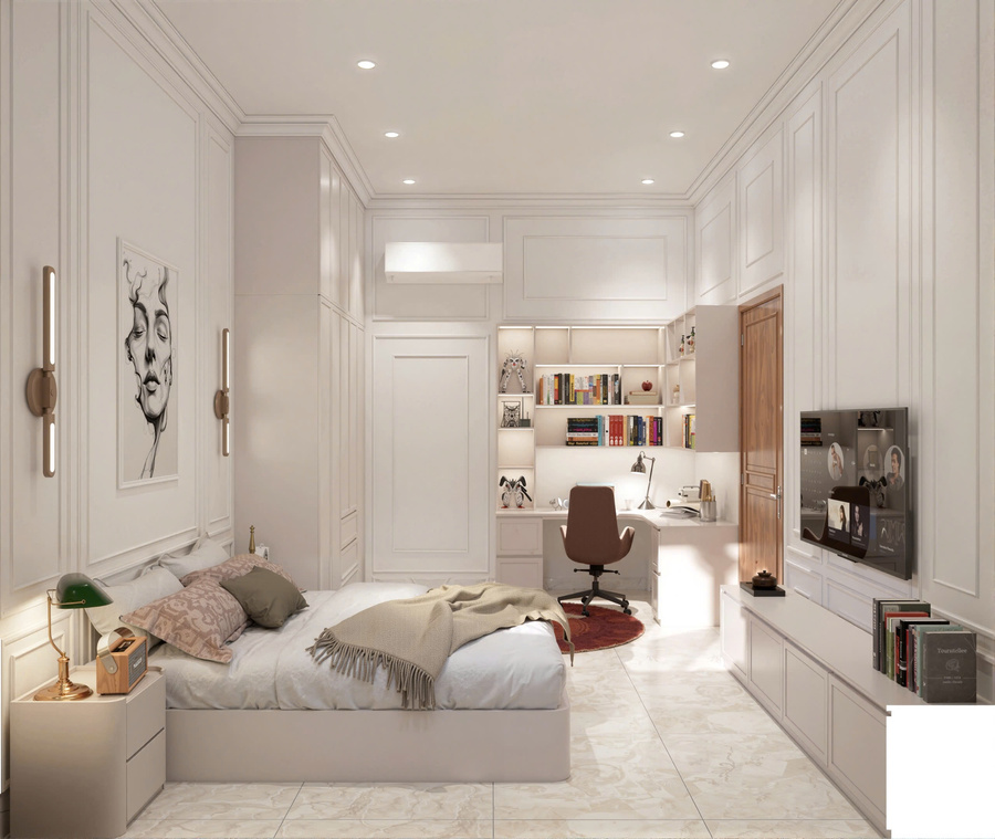 Mẫu nhà 4 tầng 9mx16m tân cổ điển NP4T-NX-8 46 Nội thất phòng ngủ master - view 3