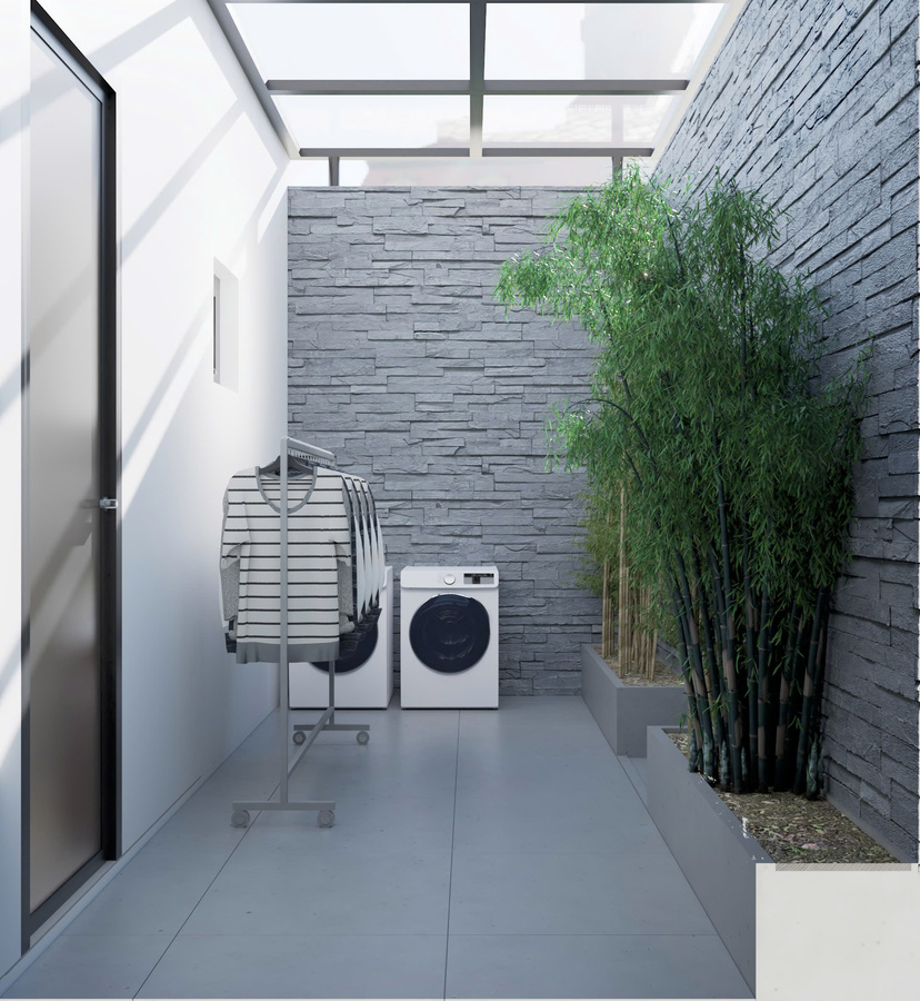 3D nội thất khu giặt phơi - view 1