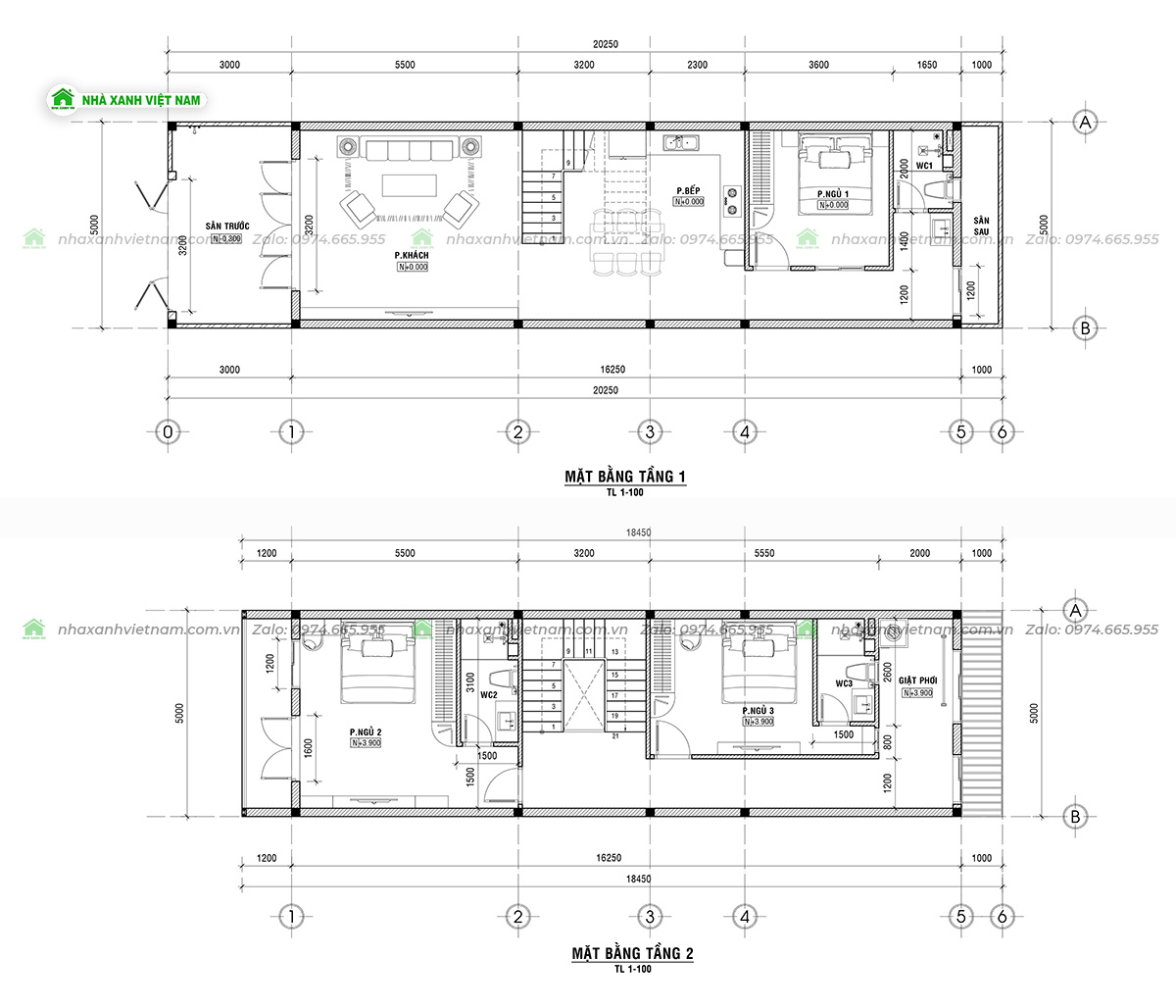 Nhà 1 trệt 2 lầu 5x19m mái bằng Hiện Đại - NP3T-NX-4 11 Công năng tầng 1 và 2