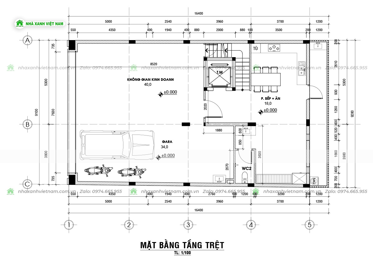 Mẫu nhà 4 tầng 9mx16m tân cổ điển NP4T-NX-8 34 Công năng tầng trệt mẫu nhà 4 tầng 9mx16m tân cổ điển