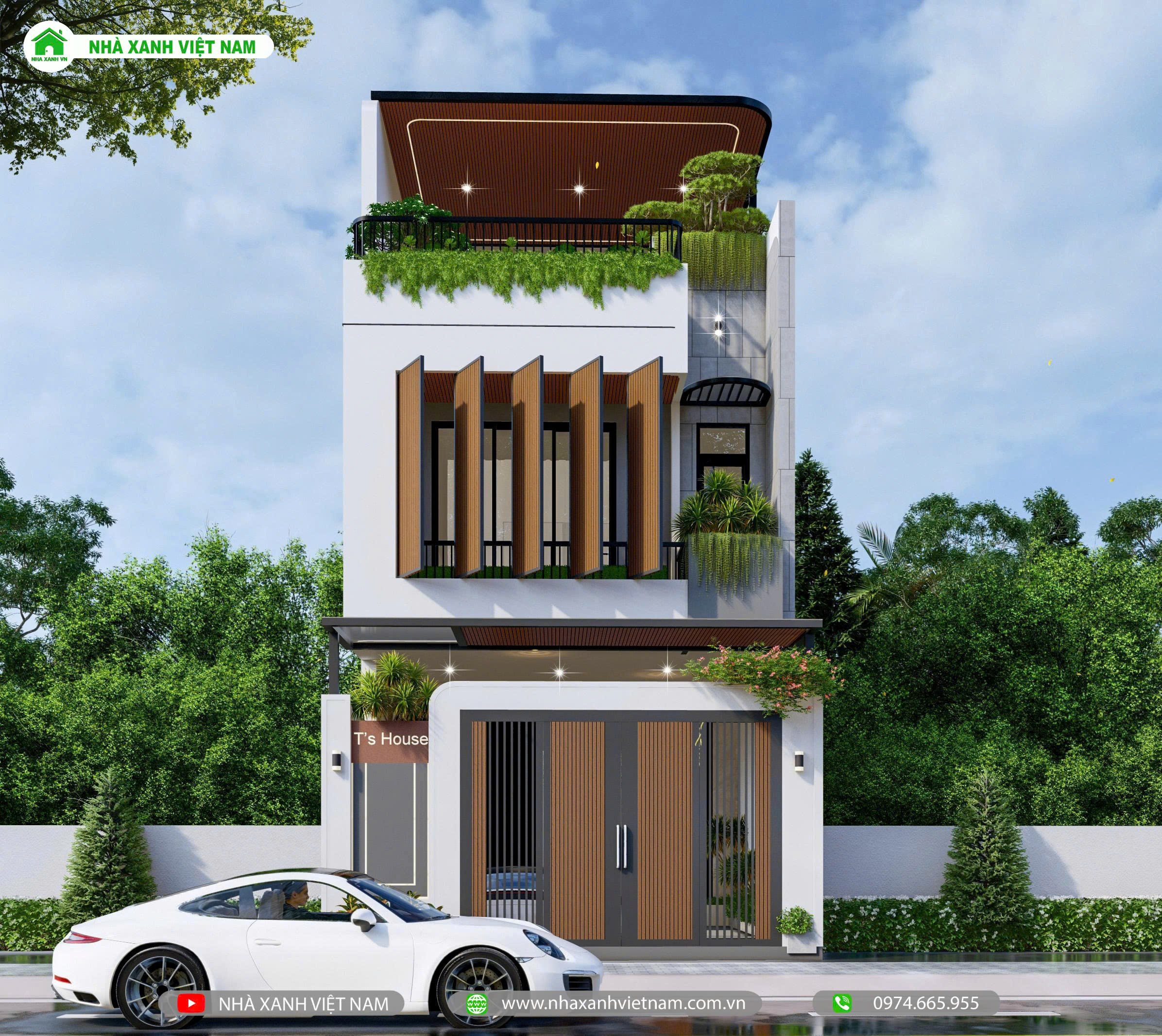 Mẫu nhà phố 1 trệt 1 lầu 1 tum 5.5x20m hiện đại NP3T-4 45 3D mặt tiền mẫu nhà phố 1 trệt 1 lầu 5.5x20m NP2T-NX-12 - view chính diện