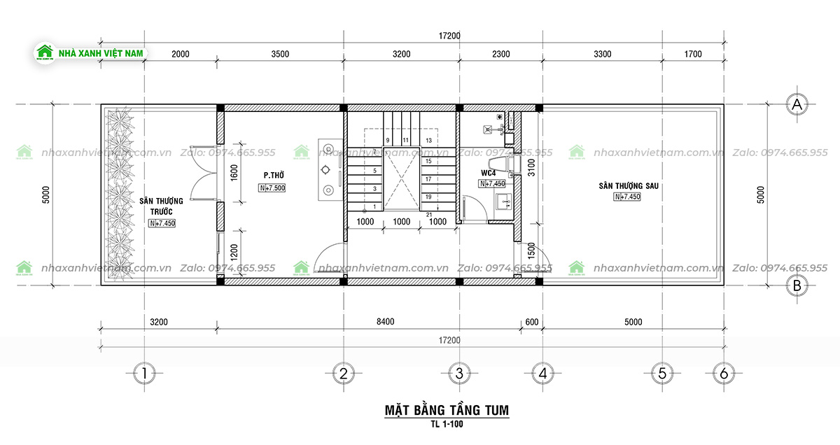 Nhà 1 trệt 2 lầu 5x19m mái bằng Hiện Đại - NP3T-NX-4 12 Công năng tầng tum
