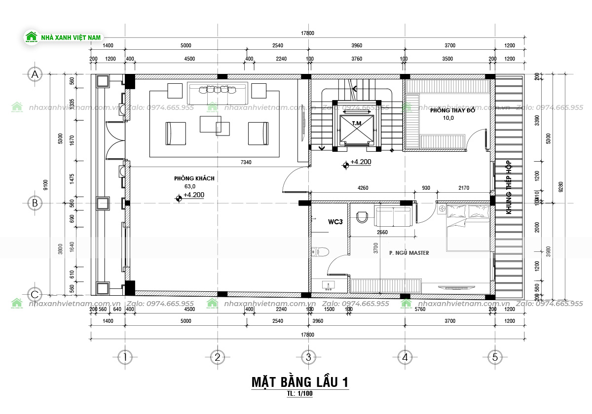 Mẫu nhà 4 tầng 9mx16m tân cổ điển NP4T-NX-8 35 Công năng lầu 1 mẫu nhà 4 tầng 9mx16m tân cổ điển