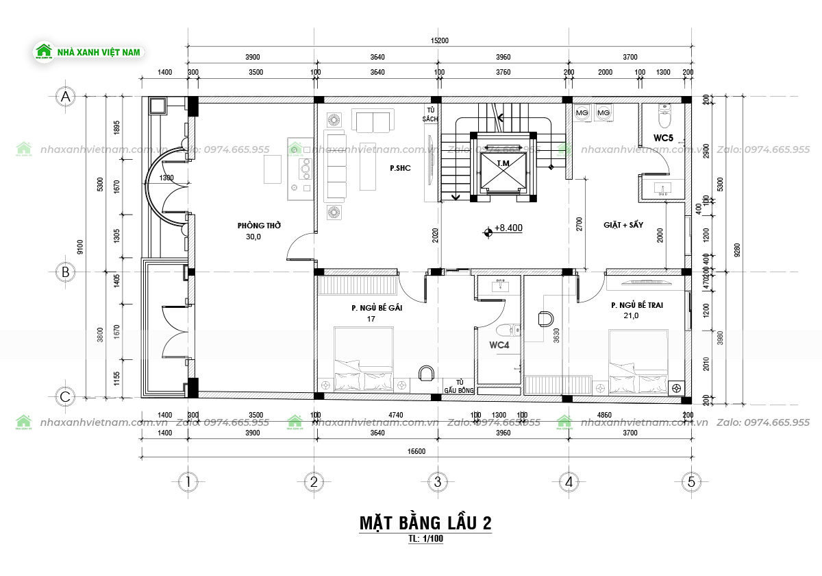Mẫu nhà 4 tầng 9mx16m tân cổ điển NP4T-NX-8 36 Công năng lầu 2 mẫu nhà 4 tầng 9mx16m tân cổ điển