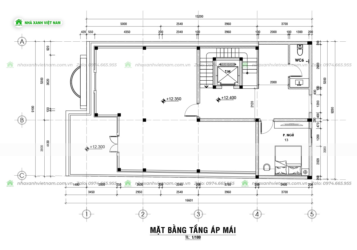 Mẫu nhà 4 tầng 9mx16m tân cổ điển NP4T-NX-8 37 Công năng tầng áp mái mẫu nhà 4 tầng 9mx16m tân cổ điển