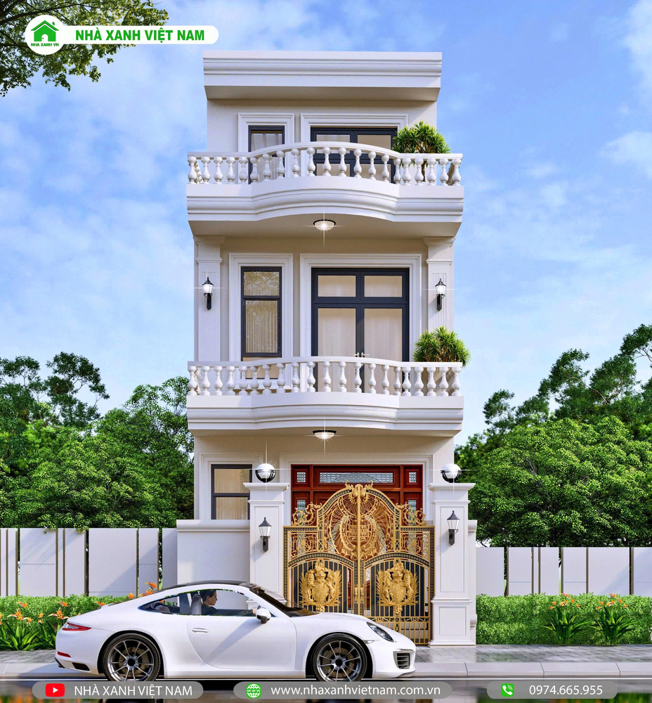 Mẫu nhà 3 tầng tân cổ điển 4x17m - NP3T-NX-6 8 3D mặt tiền mẫu nhà 3 tầng tân cổ điển 4x17m - view chính diện