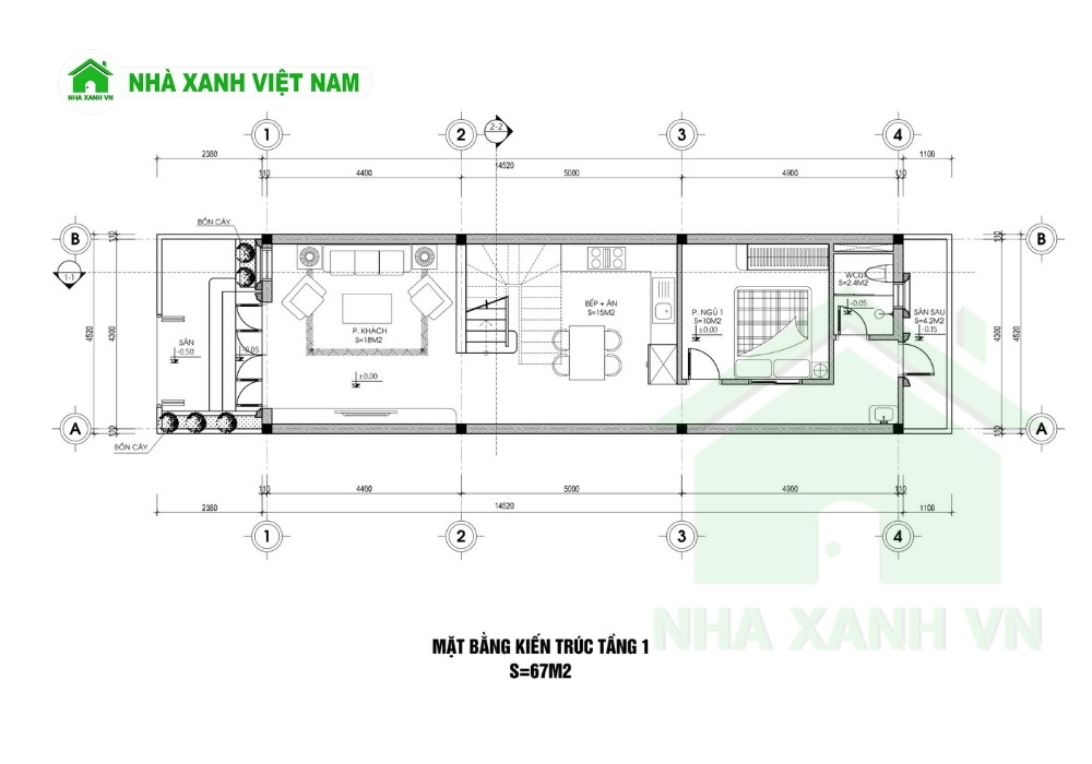 Mẫu nhà 3 tầng tân cổ điển 4x17m - NP3T-NX-6 12 Công năng tầng 1 mẫu nhà 3 tầng tân cổ điển 4x17m