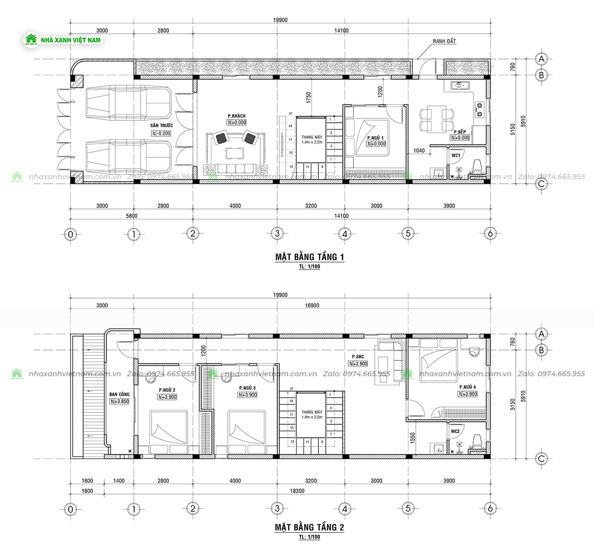 Mặt bằng tầng 1 và 2