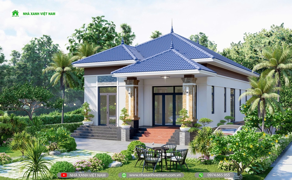 3D Nhà cấp 4 mái nhật 8x17m tại Quảng Trị - view mặt tiền từ phải qua