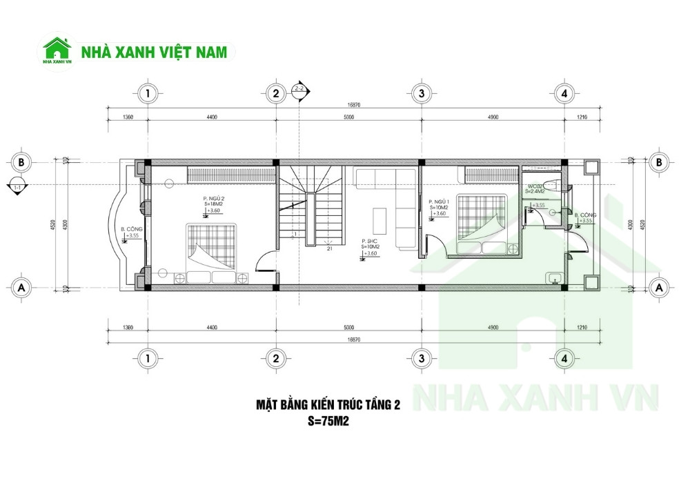 Mẫu nhà 3 tầng tân cổ điển 4x17m - NP3T-NX-6 13 Công năng tầng 2 mẫu nhà 3 tầng tân cổ điển 4x17m