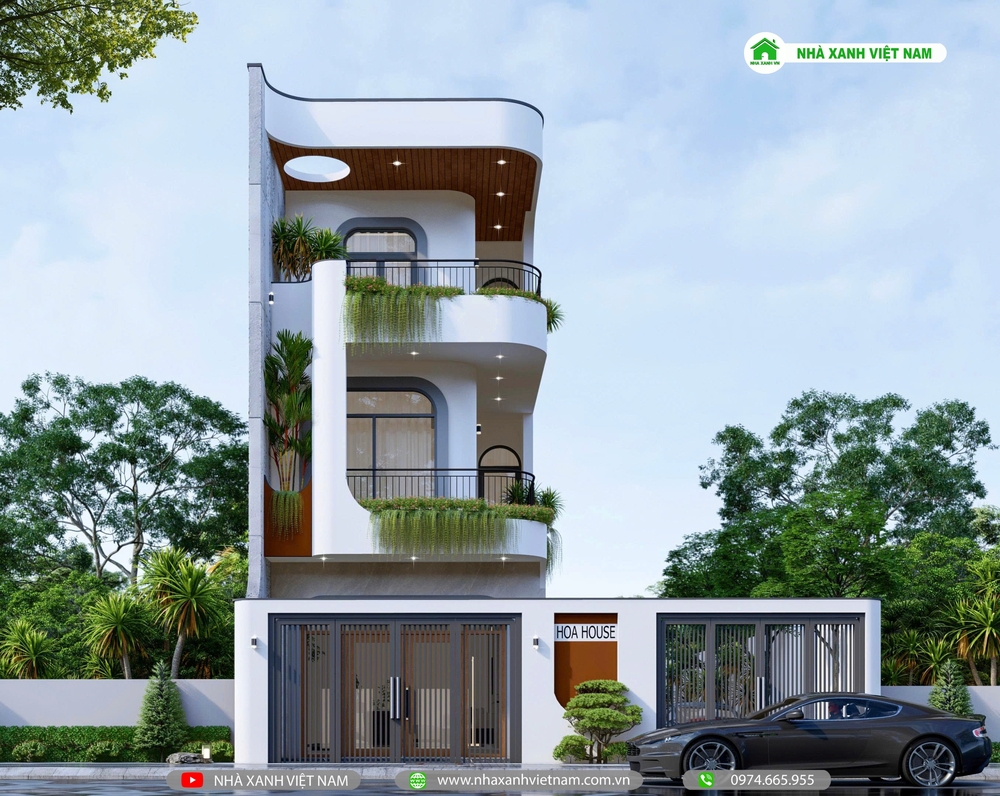 Mặt tiền nhà 1 trệt 2 lầu 5x19m hiện đại - view chính diện 