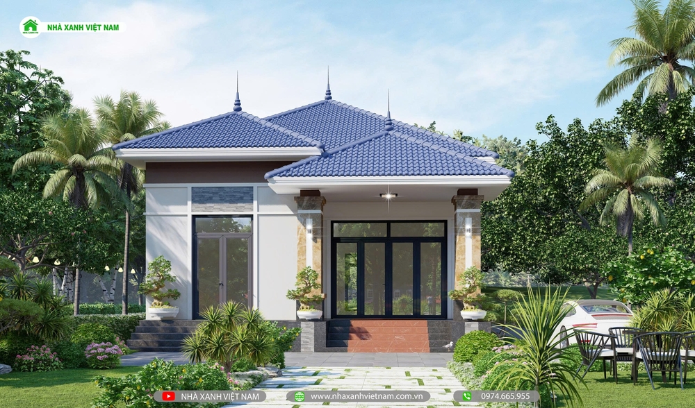 3D Nhà cấp 4 mái nhật 8x17m tại Quảng Trị - view mặt tiền chính diện