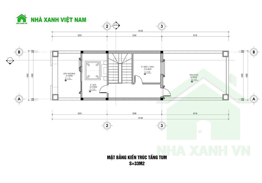 Mẫu nhà 3 tầng tân cổ điển 4x17m - NP3T-NX-6 14 Công năng tầng 3 mẫu nhà 3 tầng tân cổ điển 4x17m