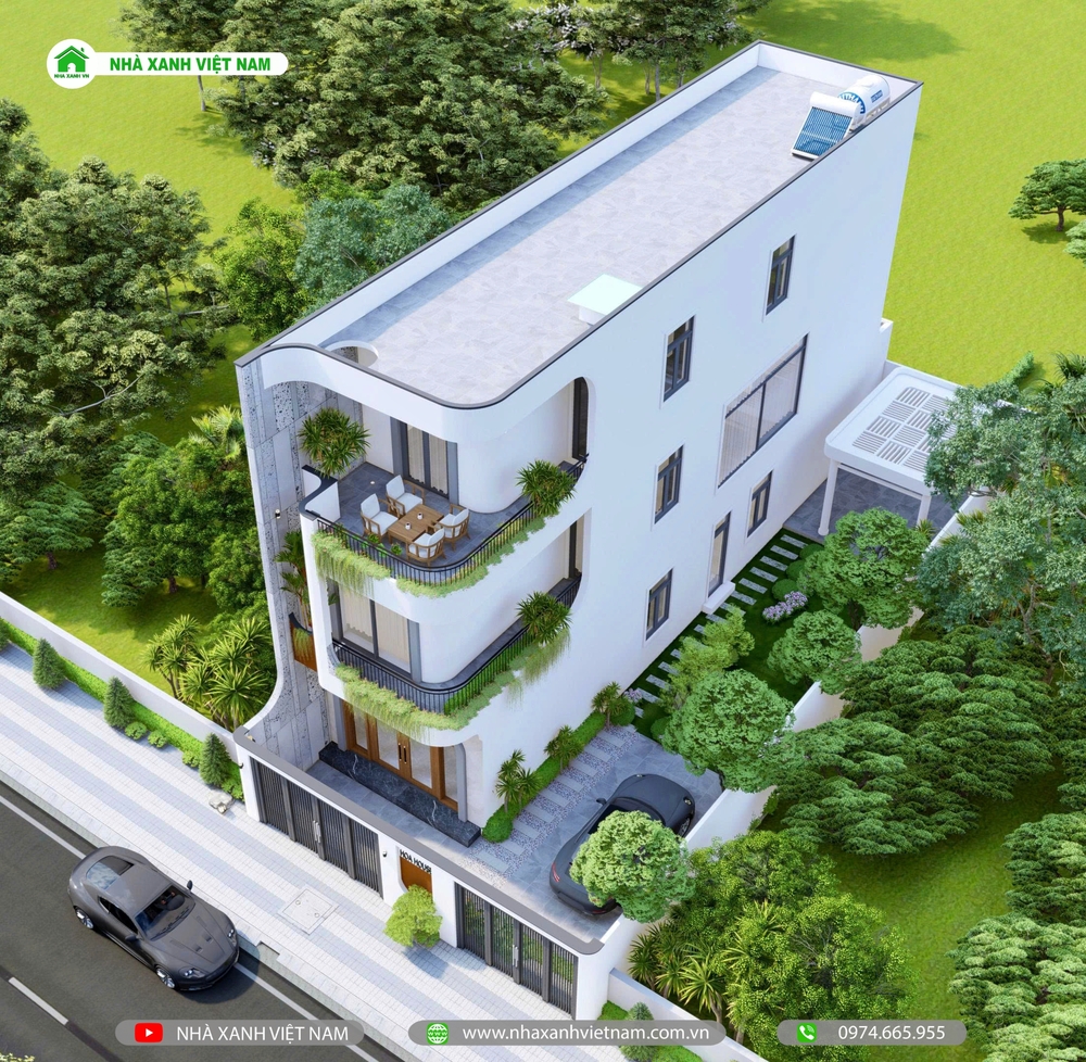 Mặt tiền nhà 1 trệt 2 lầu 5x19m hiện đại - view từ trên xuống